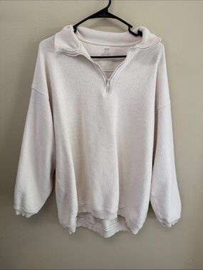 aerie Women's Cream Waffle Half-Zip Pullover Sweater
